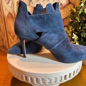White House Black Market Blue Suede Heeled Boots